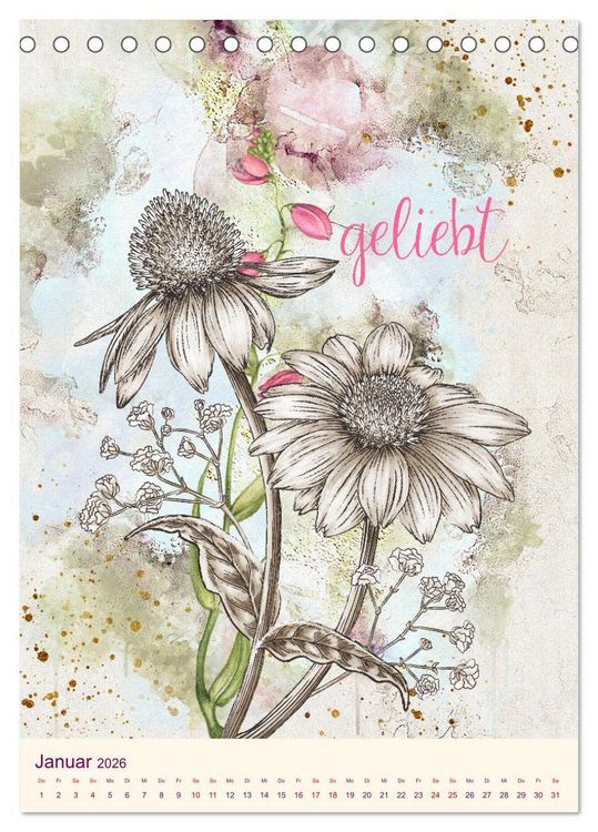 Produktbild: Aquarell Blumenmalerei mit Spr&uuml;chen (Tischkalender 2026 DIN A5 hoch), CALVENDO Monatskalender