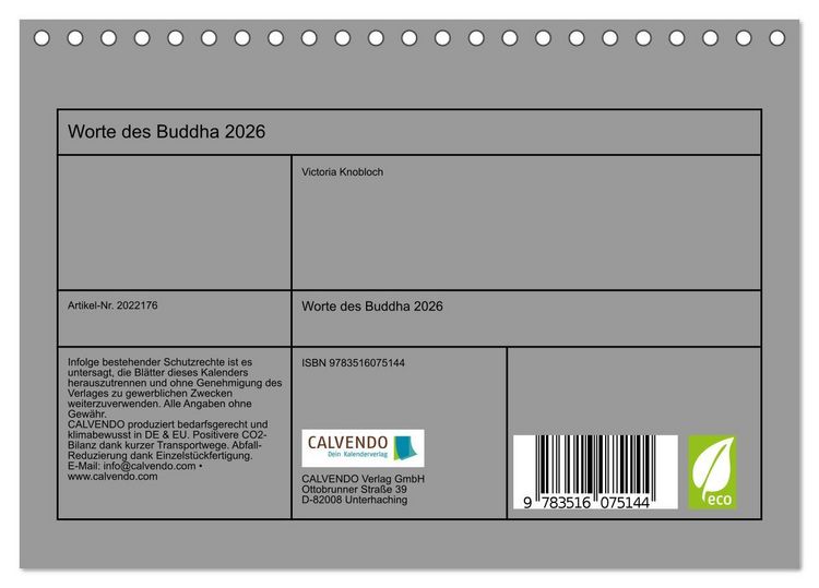 Produktbild: Worte des Buddha 2026 (Tischkalender 2026 DIN A5 quer), CALVENDO Monatskalender