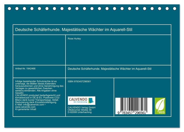 Produktbild: Deutsche Sch&auml;ferhunde. Majest&auml;tische W&auml;chter im Aquarell-Stil (Tischkalender 2026 DIN A5 quer), CALVENDO Monatskalender