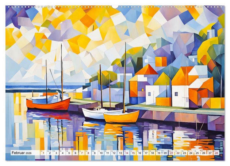 Produktbild: Kubistische Stadtlandschaften - Geometrische Urban Art am Wasser (Wandkalender 2026 DIN A2 quer), CALVENDO Monatskalender