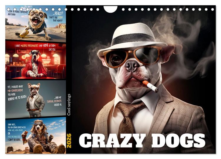Produktbild: Crazy dogs COOL SAYINGS (Wall Calendar 2026 DIN A4 landscape), CALVENDO 12 Month Wall Calendar