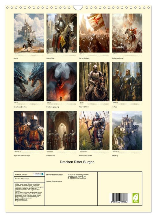 Produktbild: Drachen Ritter Burgen (Wandkalender 2026 DIN A3 hoch), CALVENDO Monatskalender