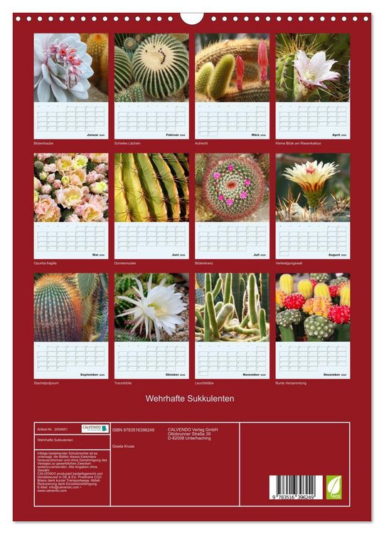 Produktbild: Wehrhafte Sukkulenten (Wandkalender 2026 DIN A3 hoch), CALVENDO Monatskalender