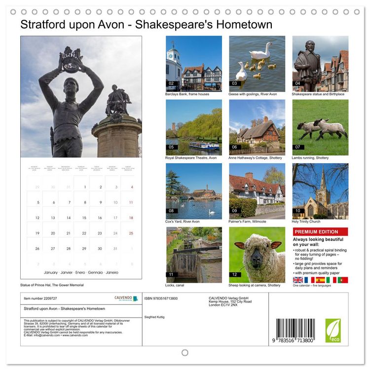 Produktbild: Stratford upon Avon - Shakespeare's Hometown (Wall Calendar 2026 12 &times; 12 Inch) CALVENDO 12 Month Wall Calendar