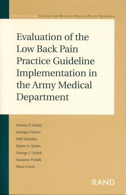 Produktbild: Evaluation of the Low Back Pain Practice Guideline Implementation in the Army Medical Department