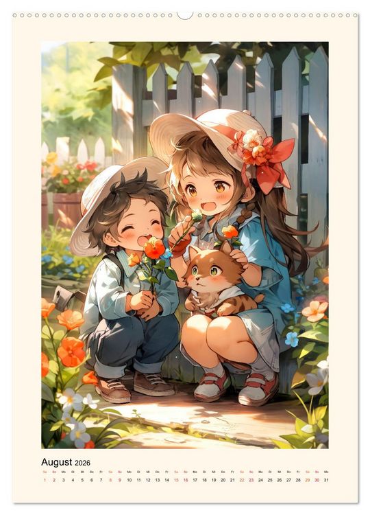 Produktbild: Manga Kinder - ein gl&uuml;ckliches Jahr (hochwertiger Premium Wandkalender 2026 DIN A2 hoch), Kunstdruck in Hochglanz