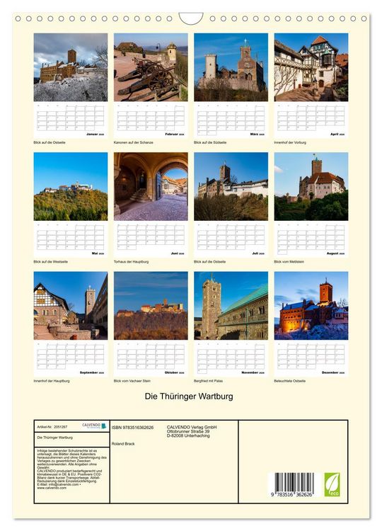 Produktbild: Die Th&uuml;ringer Wartburg (Wandkalender 2026 DIN A3 hoch), CALVENDO Monatskalender