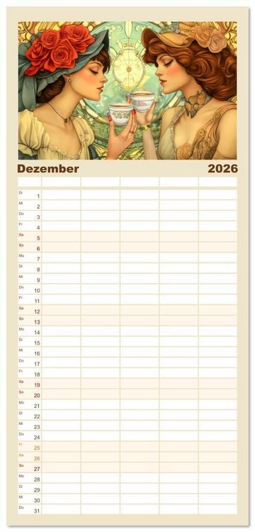 Produktbild: Familienplaner 2026 - Die Epoche Art Nouveau - Mit eleganter Mode mit 5 Spalten (Wandkalender, 21 x 45 cm) CALVENDO