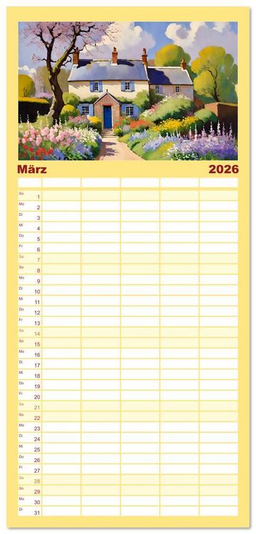 Produktbild: Familienplaner 2026 - Englische Cottages mit 5 Spalten (Wandkalender, 21 x 45 cm) CALVENDO