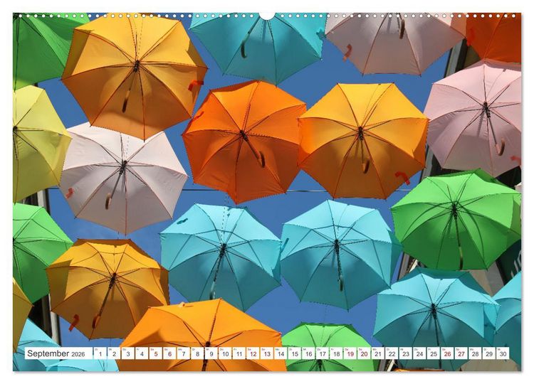 Produktbild: Umbrella Skies - Farbenfrohe Schirme (hochwertiger Premium Wandkalender 2026 DIN A2 quer), Kunstdruck in Hochglanz
