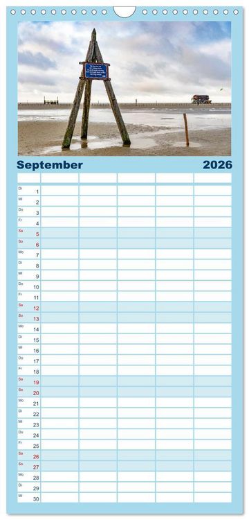 Produktbild: Familienplaner 2026 - Sankt Peter-Ording: Die raue Sch&ouml;nheit an der Nordsee mit 5 Spalten (Wandkalender, 21 x 45 cm) CALVENDO