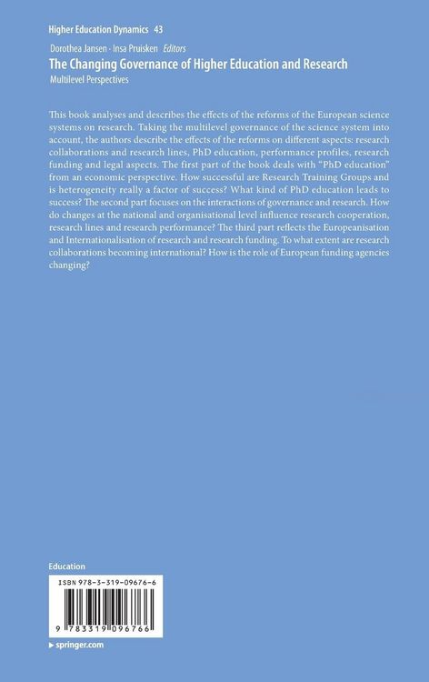 Produktbild: The Changing Governance of Higher Education and Research