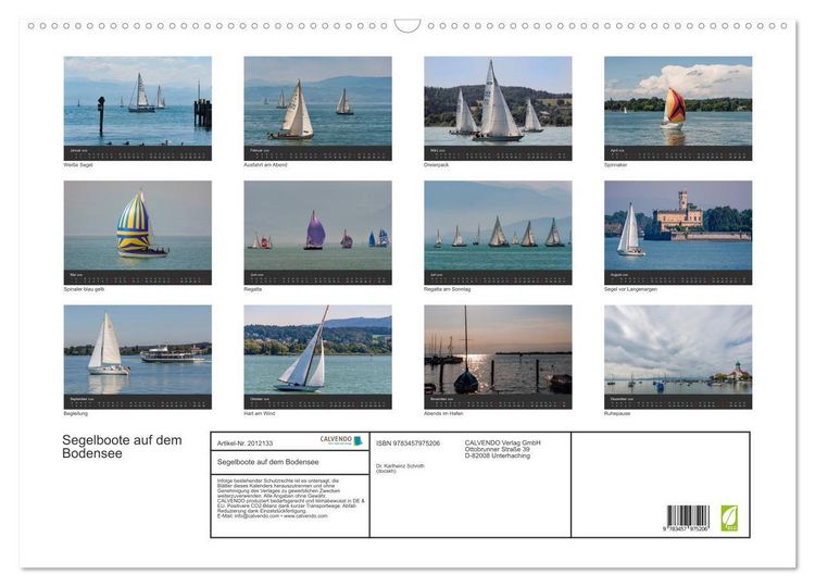 Produktbild: Segelboote auf dem Bodensee (Wandkalender 2026 DIN A2 quer), CALVENDO Monatskalender