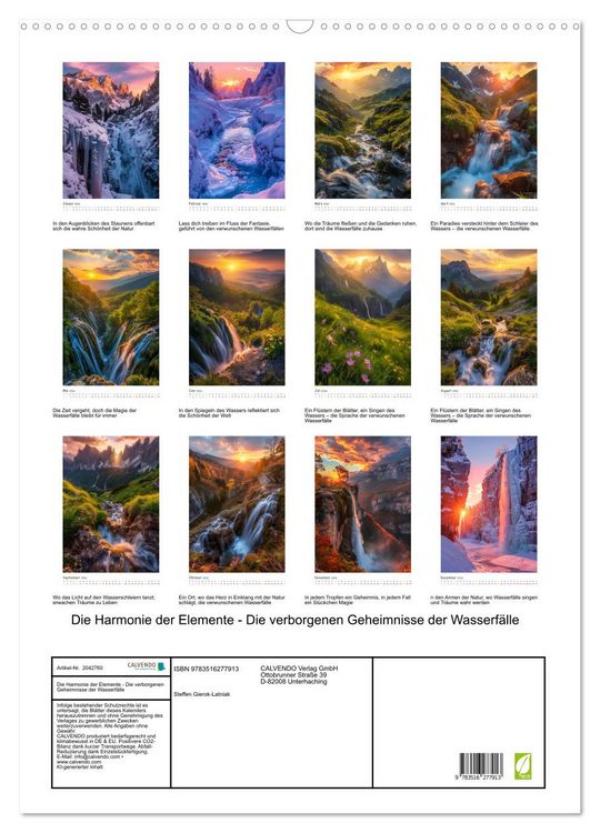Produktbild: Die Harmonie der Elemente - Die verborgenen Geheimnisse der Wasserf&auml;lle (Wandkalender 2026 DIN A2 hoch), CALVENDO Monatskalender
