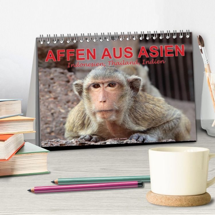 Produktbild: AFFEN AUS ASIEN Indonesien, Thailand, Indien (Tischkalender 2026 DIN A5 quer), CALVENDO Monatskalender