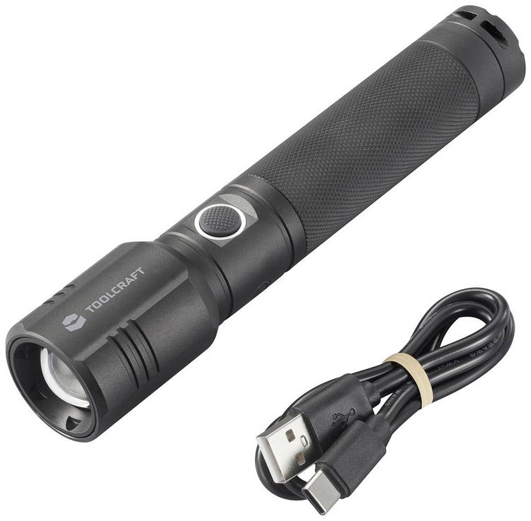TOOLCRAFT SMD LED Taschenlampe verstellbar, mit USB-Schnittstelle, mit Stroboskopmodus akkubetrieben 1000 lm 194 g