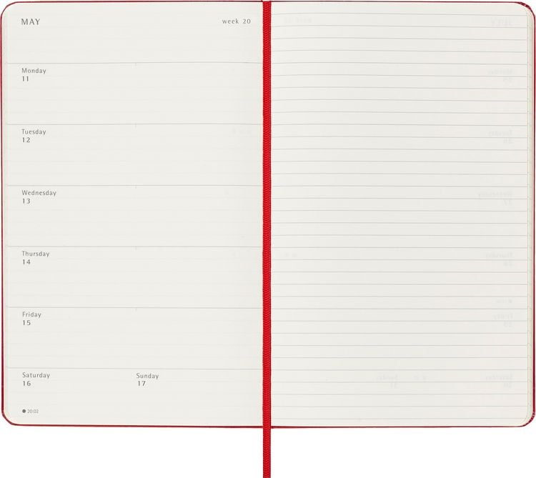 Produktbild: Moleskine 18 Monate Wochen Notizkalender 2025/2026, L/A5, 1 Wo = 1 Seite, Rechts linierte Seite, Fester Einband, Scharlachrot