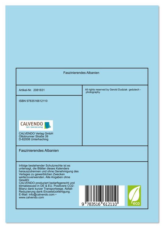Produktbild: Faszinierendes Albanien (Tischkalender 2026 DIN A5 hoch), CALVENDO Monatskalender