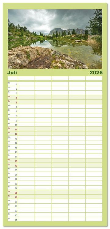 Produktbild: Familienplaner 2026 - Alpensee - Wunder der Natur mit 5 Spalten (Wandkalender, 21 x 45 cm) CALVENDO