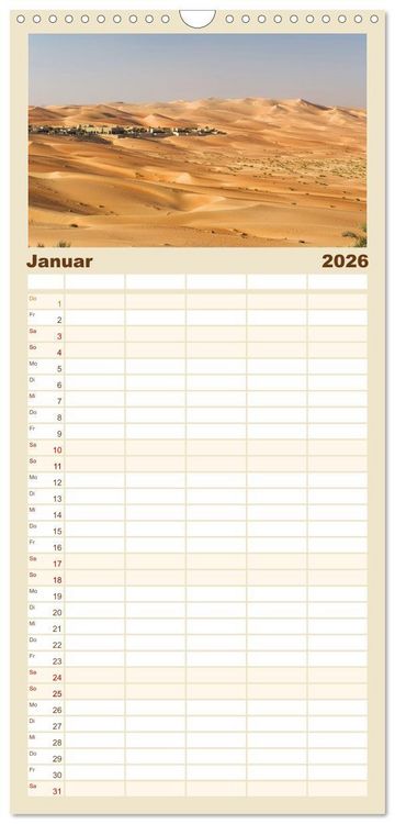 Produktbild: Familienplaner 2026 - Die D&uuml;nen in der W&uuml;ste von Abu Dhabi mit 5 Spalten (Wandkalender, 21 x 45 cm) CALVENDO