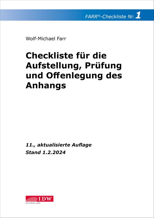 Produktbild: FARR Checkliste 1 f&uuml;r die Aufstellung, Pr&uuml;fung und Offenlegung des Anhangs