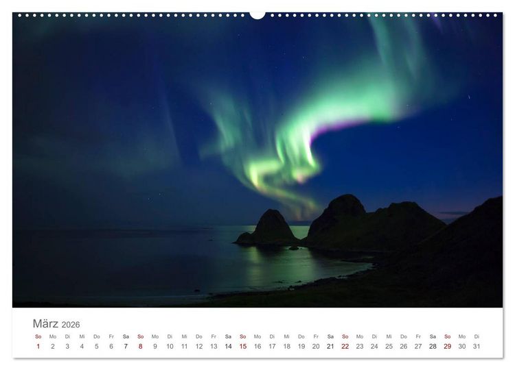 Produktbild: Nordlichter - Magische N&auml;chte in Skandinavien (Wandkalender 2026 DIN A2 quer), CALVENDO Monatskalender