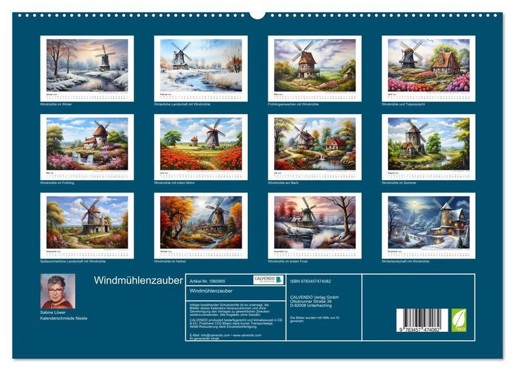 Produktbild: Windm&uuml;hlenzauber (hochwertiger Premium Wandkalender 2026 DIN A2 quer), Kunstdruck in Hochglanz