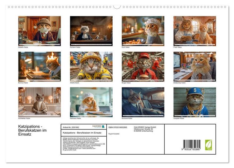 Produktbild: Katzipations - Berufskatzen im Einsatz (hochwertiger Premium Wandkalender 2026 DIN A2 quer), Kunstdruck in Hochglanz