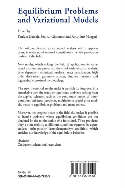 Produktbild: Equilibrium Problems and Variational Models