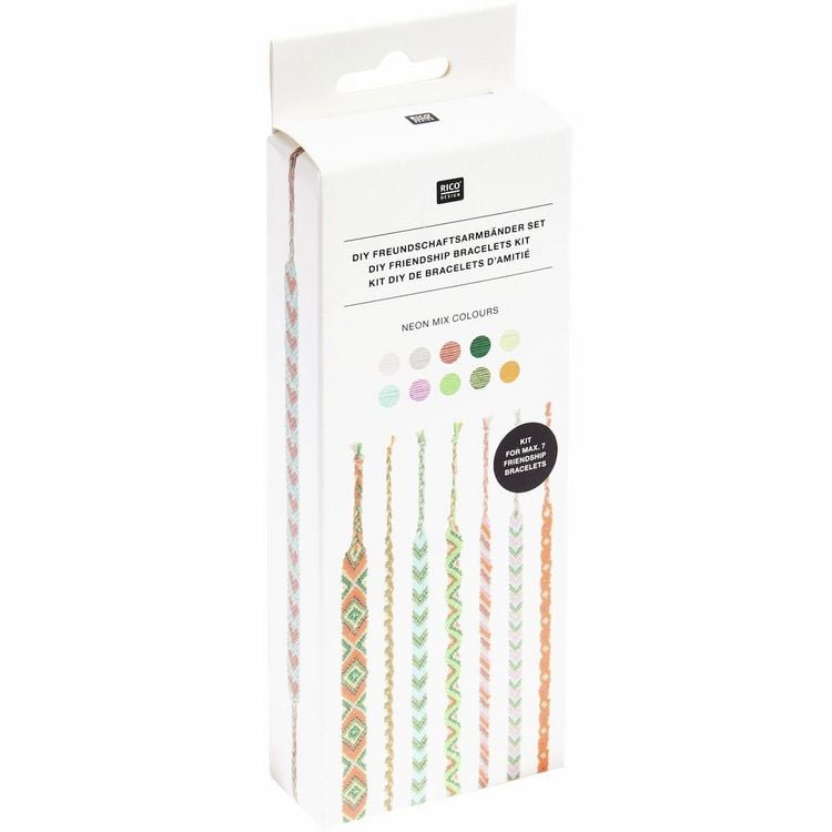 Produktbild: DIY Freundschaftsarmb&auml;nder Set, Neon Mix, 10 x 8 m Stickgarn in 10 verschiedenen Farben, 100 % Baumwolle und Neon 100% Polyester