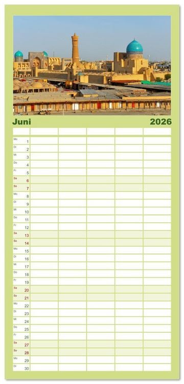 Produktbild: Familienplaner 2026 - Usbekistan, Perlen der Seidenstra&szlig;e mit 5 Spalten (Wandkalender, 21 x 45 cm) CALVENDO