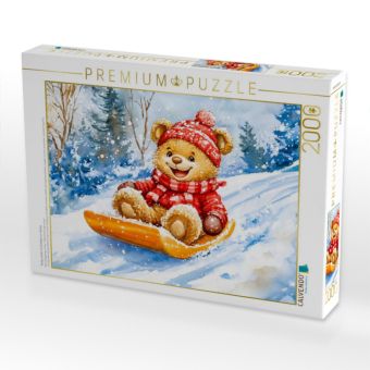 Produktbild: CALVENDO Puzzle Teddy rodelt mit Schlitten im Winter | 2000 Teile Lege-Gr&ouml;&szlig;e 90x67cm Foto-Puzzle f&uuml;r gl&uuml;ckliche Stunden
