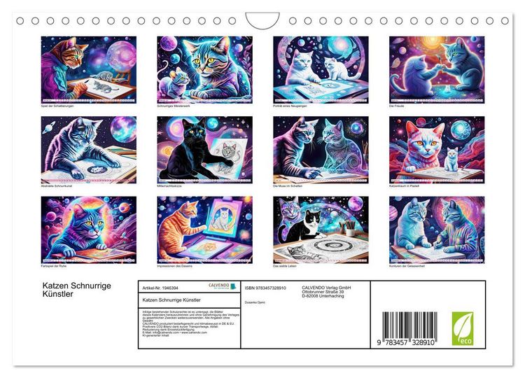 Produktbild: Katzen Schnurrige K&uuml;nstler (Wandkalender 2026 DIN A4 quer), CALVENDO Monatskalender