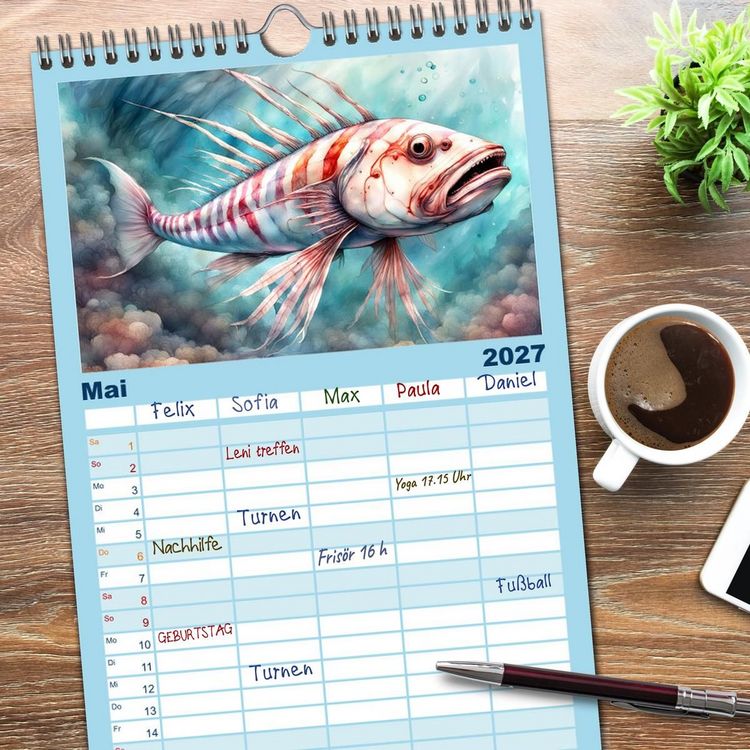 Produktbild: Familienplaner 2027 - Meereskreaturen - Lebendige Unterwasserwelt mit 5 Spalten (Wandkalender, 21 x 45 cm) CALVENDO