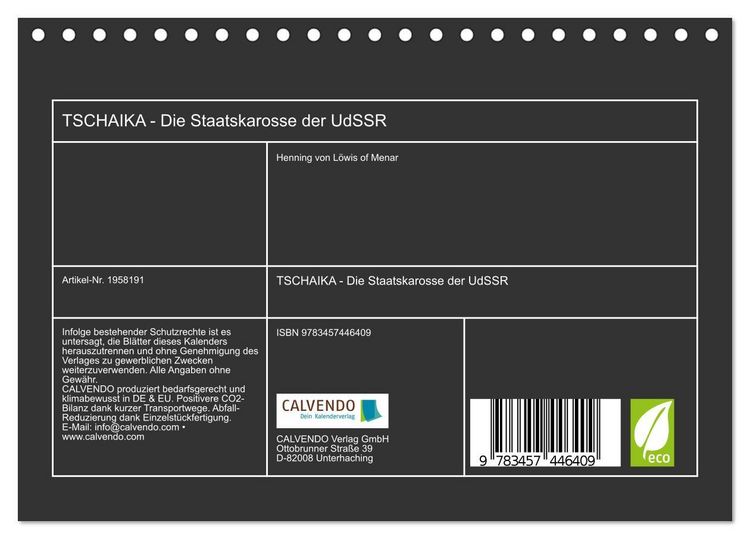 Produktbild: TSCHAIKA - Die Staatskarosse der UdSSR (Tischkalender 2026 DIN A5 quer), CALVENDO Monatskalender
