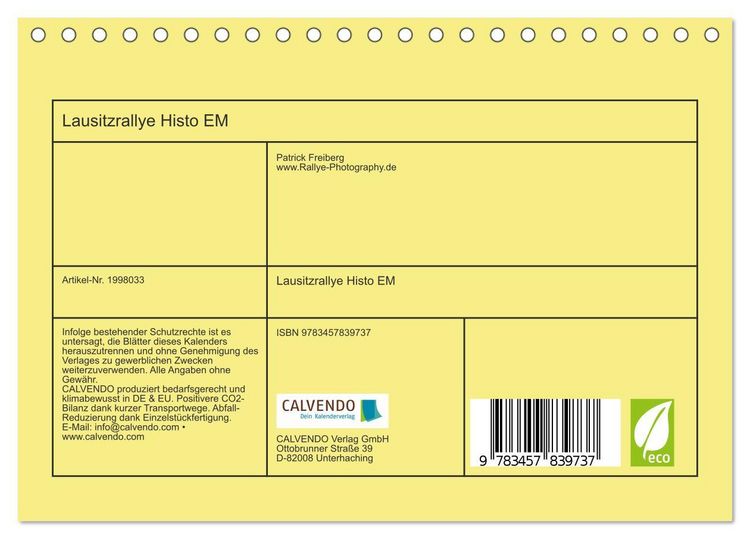 Produktbild: Lausitzrallye Histo EM (Tischkalender 2026 DIN A5 quer), CALVENDO Monatskalender