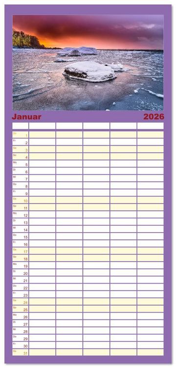 Produktbild: Familienplaner 2026 - Ostseesteine mit 5 Spalten (Wandkalender, 21 x 45 cm) CALVENDO