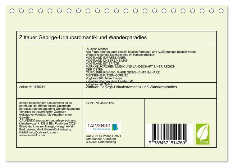 Produktbild: Zittauer Gebirge-Urlaubsromantik und Wanderparadies (Tischkalender 2026 DIN A5 quer), CALVENDO Monatskalender