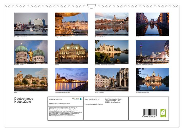 Produktbild: Deutschlands Hauptst&auml;dte (Wandkalender 2026 DIN A3 quer), CALVENDO Monatskalender