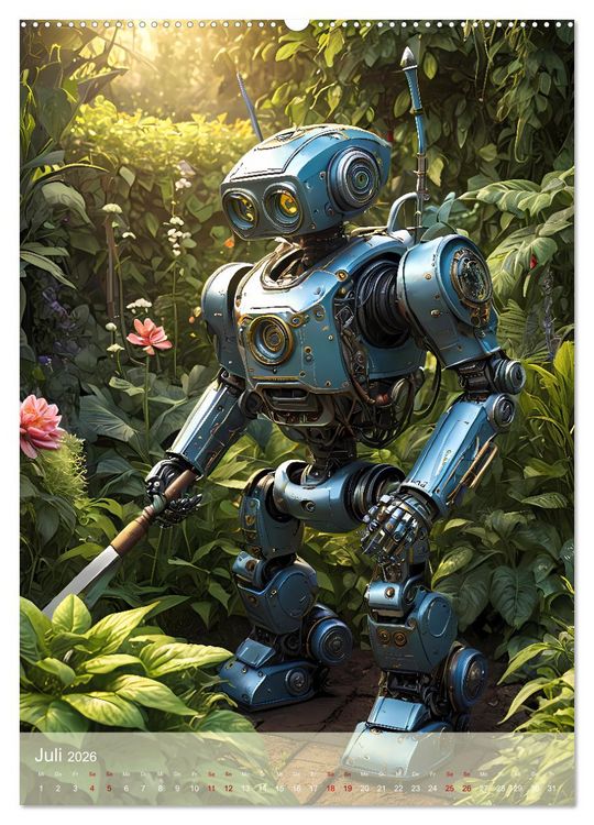 Produktbild: Roboter im Garten - Kleine Helfer (hochwertiger Premium Wandkalender 2026 DIN A2 hoch), Kunstdruck in Hochglanz