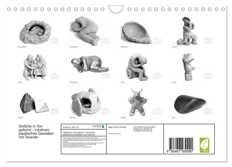 Produktbild: Gef&uuml;hle in Ton geformt - Intuitives plastisches Gestalten mit Tonerde (Wandkalender 2026 DIN A4 quer), CALVENDO Monatskalender