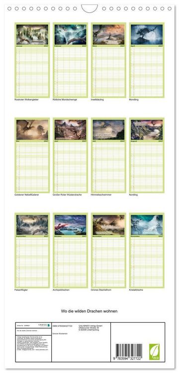 Produktbild: Familienplaner 2027 - Wo die wilden Drachen wohnen mit 5 Spalten (Wandkalender, 21 x 45 cm) CALVENDO