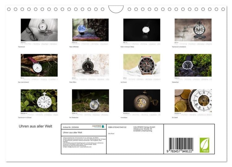 Produktbild: Uhren aus aller Welt (Wandkalender 2026 DIN A4 quer), CALVENDO Monatskalender