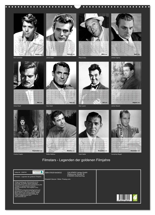 Produktbild: Filmstars - Legenden der goldenen Filmjahre (Wandkalender 2026 DIN A2 hoch), CALVENDO Monatskalender