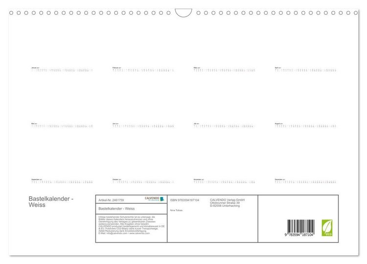 Produktbild: Bastelkalender - Weiss (Wandkalender 2027 DIN A3 quer), CALVENDO Monatskalender