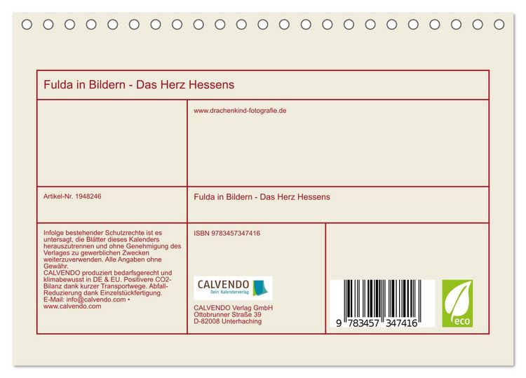 Produktbild: Fulda in Bildern - Das Herz Hessens (Tischkalender 2026 DIN A5 quer), CALVENDO Monatskalender
