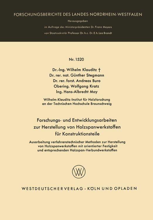 Produktbild: Forschungs- und Entwicklungsarbeiten zur Herstellung von Holzspanwerkstoffen f&uuml;r Konstruktionsteile