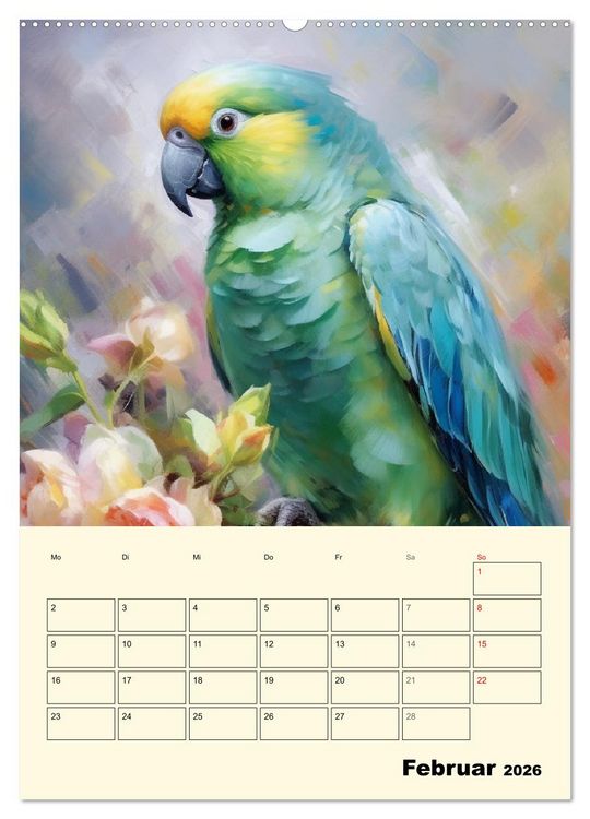 Produktbild: Bunte V&ouml;gel. Bezaubernde Papageien-Aquarelle (Wandkalender 2026 DIN A2 hoch), CALVENDO Monatskalender