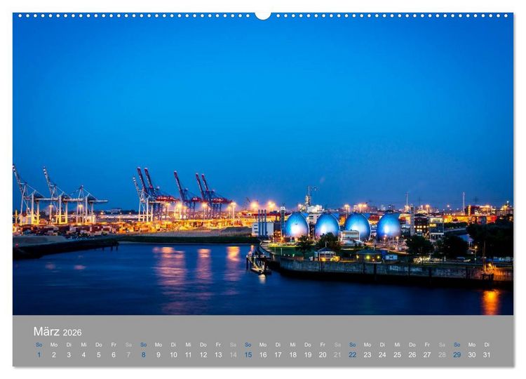 Produktbild: Hamburger Hafen - Im Zauber der Nacht (hochwertiger Premium Wandkalender 2026 DIN A2 quer), Kunstdruck in Hochglanz