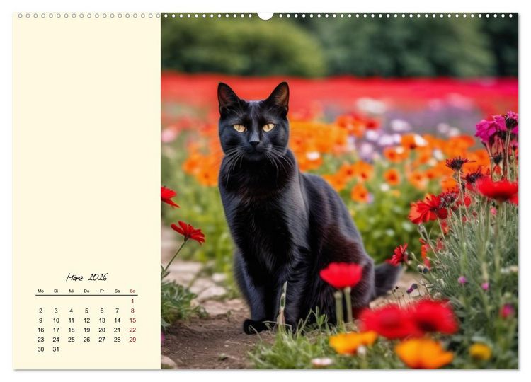 Produktbild: Samtpfoten im Bl&uuml;tenmeer (hochwertiger Premium Wandkalender 2026 DIN A2 quer), Kunstdruck in Hochglanz